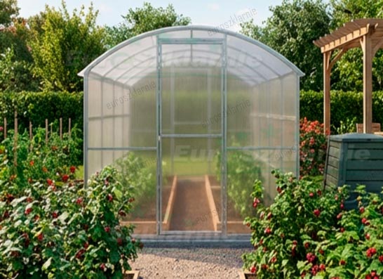 Prostościenna szklarnia z półokrągłym dachem, model Gera 2m